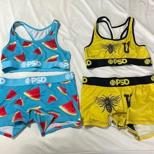 Set of 4 PSD sports bra and shorts, sports bras M and shorts S .